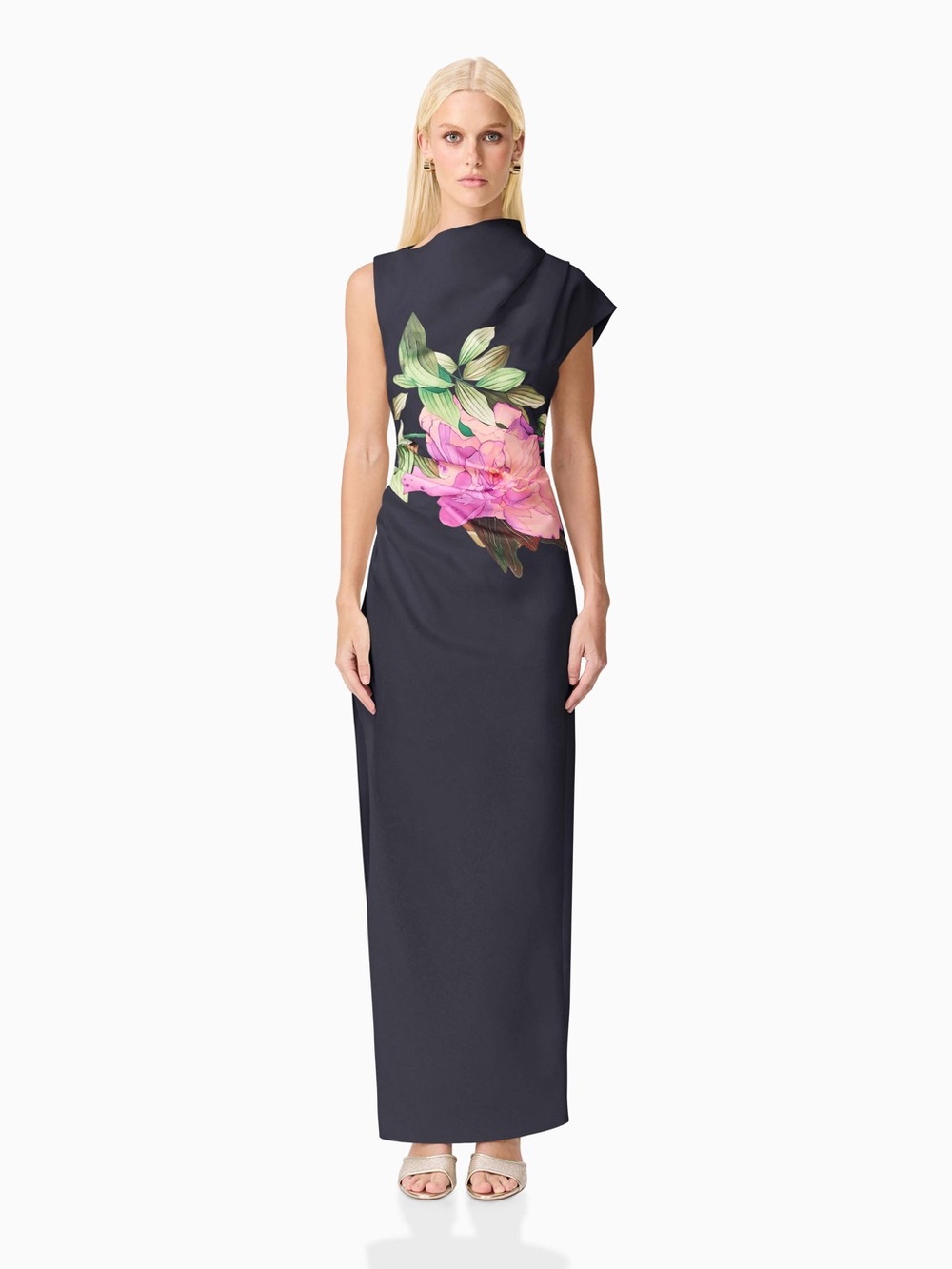 ELLIATT Azelie Gown Maxi Dress Floral Formal Wedding Cocktail Party Black Sz S